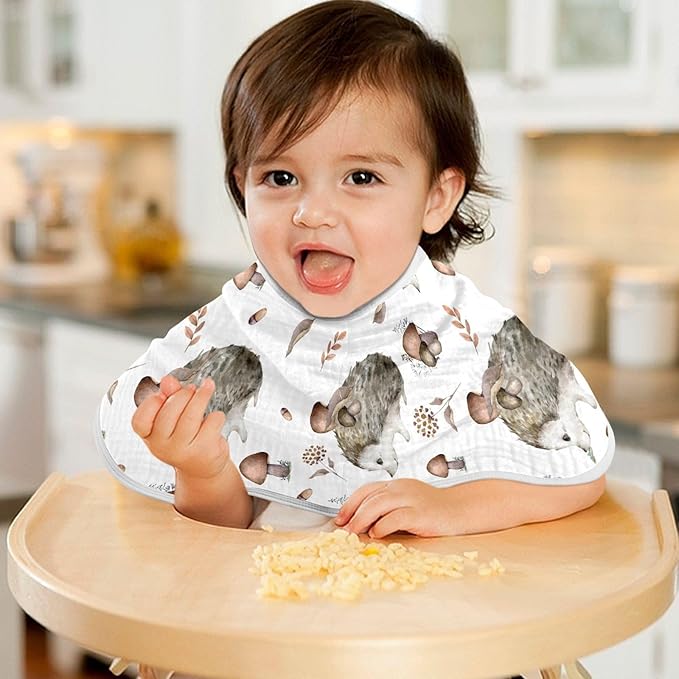 vvfelixl Baby Burp Cloths Mashrooms Hedgehog Baby Newborn Cotton Burping Cloths Set Baby Washcloths 4 Pack