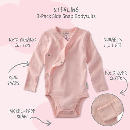 unisex-baby Sterling 3-pack Kimono Bodysuits 100% Organic Cotton Side Snap for Baby Boys & Girls