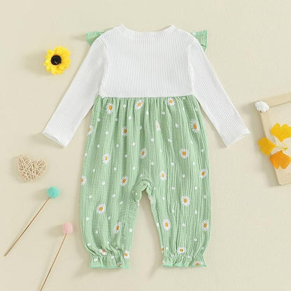 Newborn Baby Girl Clothes Corduroy Floral Bow O Neck Long Sleeve Romper Infant Jumpsuit Cute Outfits Headband