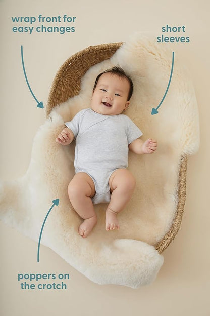 MORI Baby Unisex Short Sleeve Kimono Bodysuit - Breathable Comfort Wrap Romper with Nickel Free Poppers for Boys and Girls