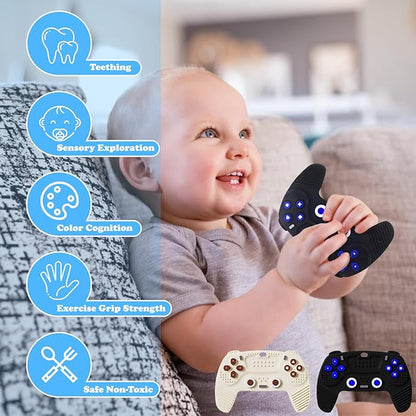 2 Pack Silicone Teething Toys for Babies 0-6 Months, Remote Game Control Teethers for Babies 6-12 Months, Game Controller Teething Toy, Sensory Toy, Baby Chew Toys, Toddler Newborn Baby Girl Boy Gifts