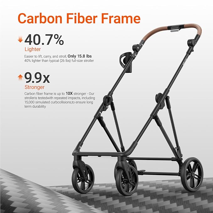 MAMAZING Air Lux Baby Stroller, Strength Carbon Fiber Frame & Only 15.8lbs, Infant Stroller with Bassinet & Cup Holder, One-Hand Compact Folding & Reversible Seat, Soft Insert & Car Seat Adapter