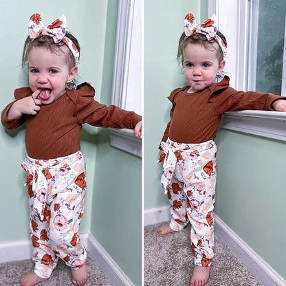 Aalizzwell Preemie Newborn Infant Baby Girls Clothes Ribbed Romper Bodysuit Pants Set Fall Winter Outfits