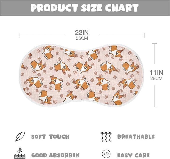 vvfelixl Baby Burp Cloths Cartoon Corgis Baby Newborn Cotton Burping Cloths Set Baby Washcloths 4 Pack Flesh-Colored