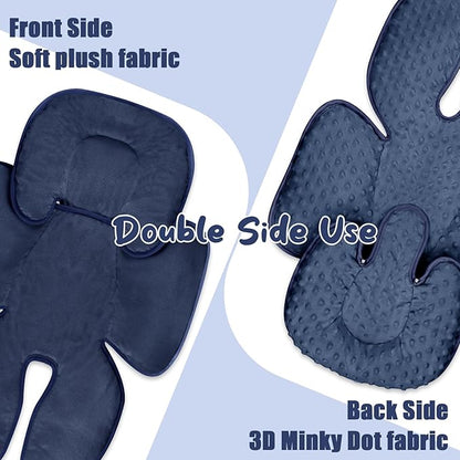 2 in 1 Infant Car Seat Insert Head and Body Support Set, Reversible Newborn Insert for Carseat with 3 Extra Strap Paddings, Soft Stroller Cushion Pillow Insert Girls, Fits for Stroller, Swing, Blue