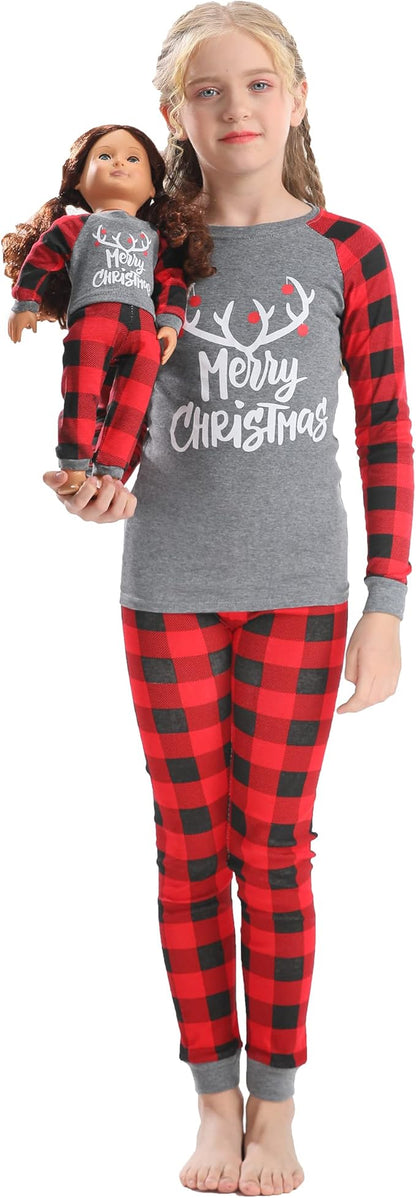 Babyroom Girls Matching Doll&Toddler 4 Piece Cotton Pajamas Toddler Christmas Sleepwear
