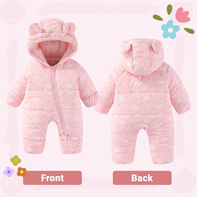JiAmy Baby Snowsuit Baby Printed Winter Clothes With Flod-Over Girl Boy Hooded Outfits Jumpsuit Coat