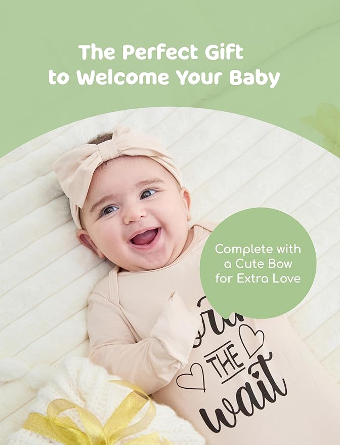 PATPAT Baby Sleeper Gown with Bamboo Viscose for Newborn Girls Boys, Knotted Nightgown with Mittens for Infant Home Coming