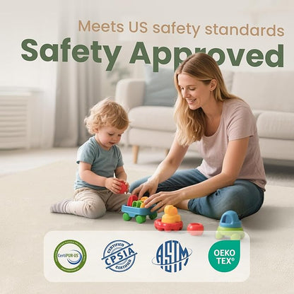 Baby Play Mat for Floor,1.3" Thick Elasti-Foam 50"×50" Playpen Mat for Tummy Time,Water Repellent Soft Coral Velvet for Toddler,Infant,Kids,Non-Slip Backing Safe for Crawling(Cream)