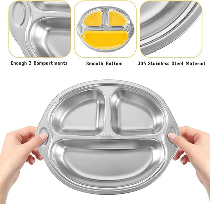 Stainless Steel Baby Suction Plates: Divided Plates for Babies and Toddlers, Made of 100% Food-Grade Materials Ideal for Baby-Led Weaning BPA-Free Toddler Feeding Dishwasher Safe Yellow