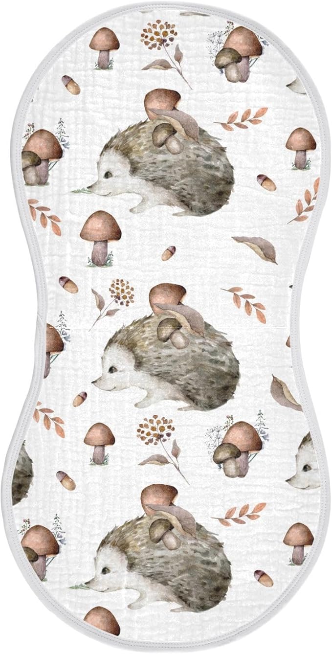 vvfelixl Mashrooms Hedgehog Burp Cloths for Baby Boy Girls Baby Washcloths Burp Rags 1 Pack