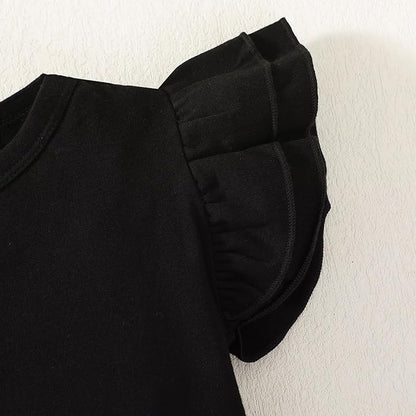 12M-14Y Toddler Baby Girls T Shirt Solid Color Blouse Ruffle Top Cotton Casual Tees Plain Shirt