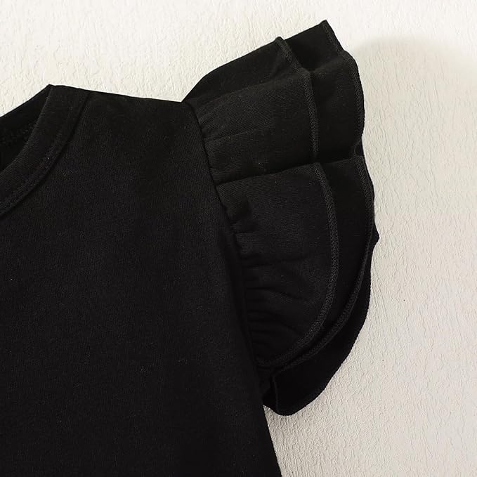 12M-14Y Toddler Baby Girls T Shirt Solid Color Blouse Ruffle Top Cotton Casual Tees Plain Shirt