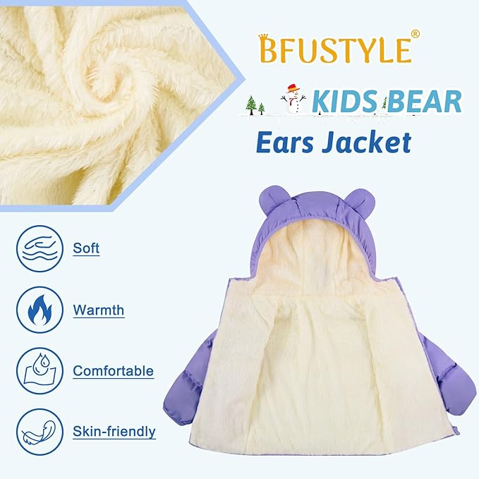 BFUSTYLE Baby Toddler Coat Boys Girls Bear Ear Hooded Puffer Jacket for kids 6M-5T