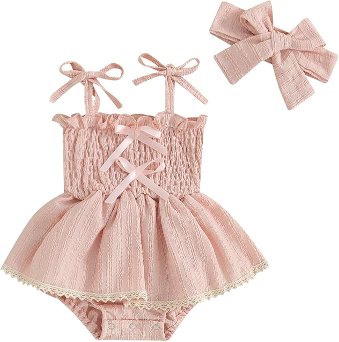 Newborn Baby Girl Bodysuit Sleeveless Halter Frill Romper One-piece Jumpsuit with Headband Summer Clothes Set