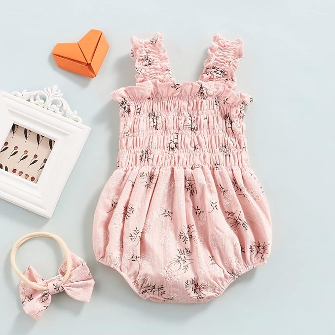 Newborn Baby Girl Bodysuit Sleeveless Halter Frill Romper One-piece Jumpsuit with Headband Summer Clothes Set
