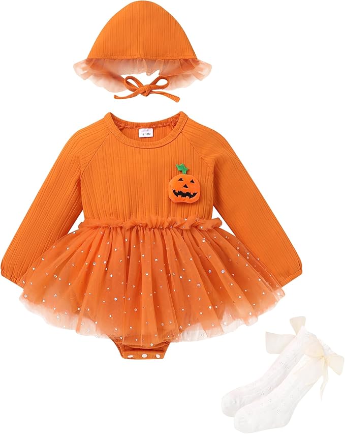 YOUNGER TREE Newborn Baby Girl Romper Dress Outfits Long Sleeve Floral Tutu Bodysuit with Leggings Hat Infant Fall Clothes