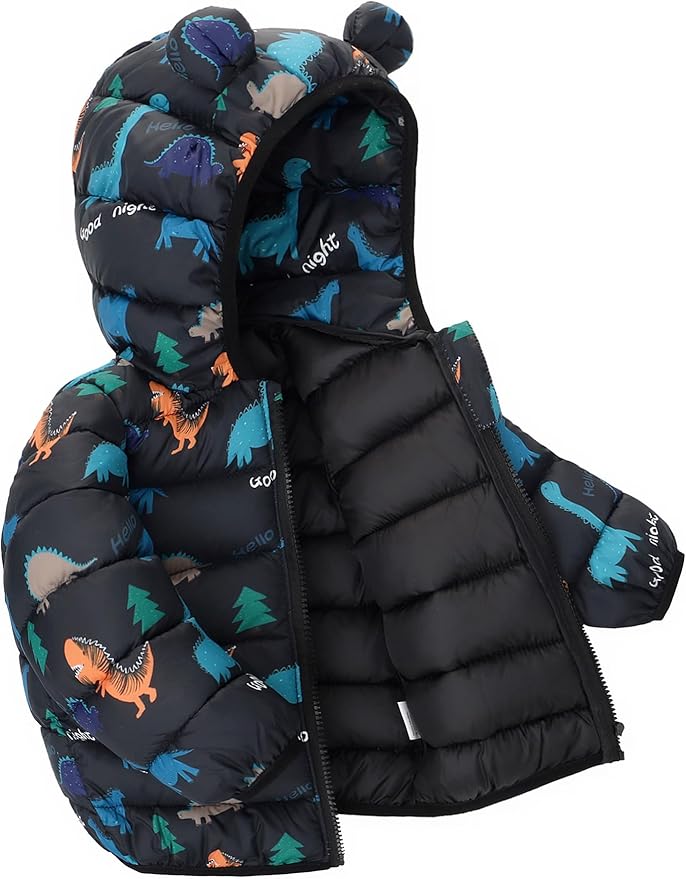 Happy Cherry Infant Baby Cute Cartoon Prints Winter Jacket Bear Ear Hood Warm Puffer Coat 6M-4T