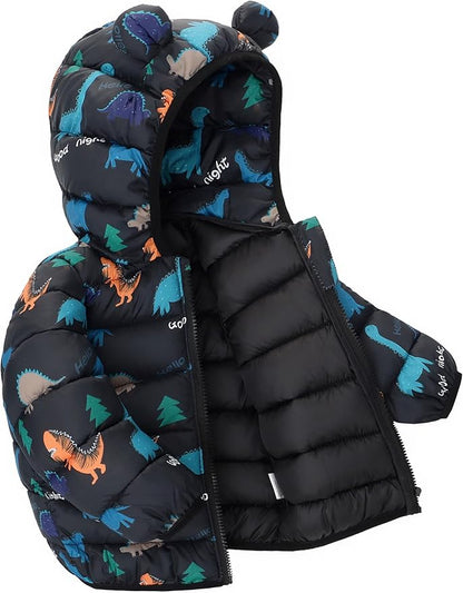 Happy Cherry Infant Baby Cute Cartoon Prints Winter Jacket Bear Ear Hood Warm Puffer Coat 6M-4T