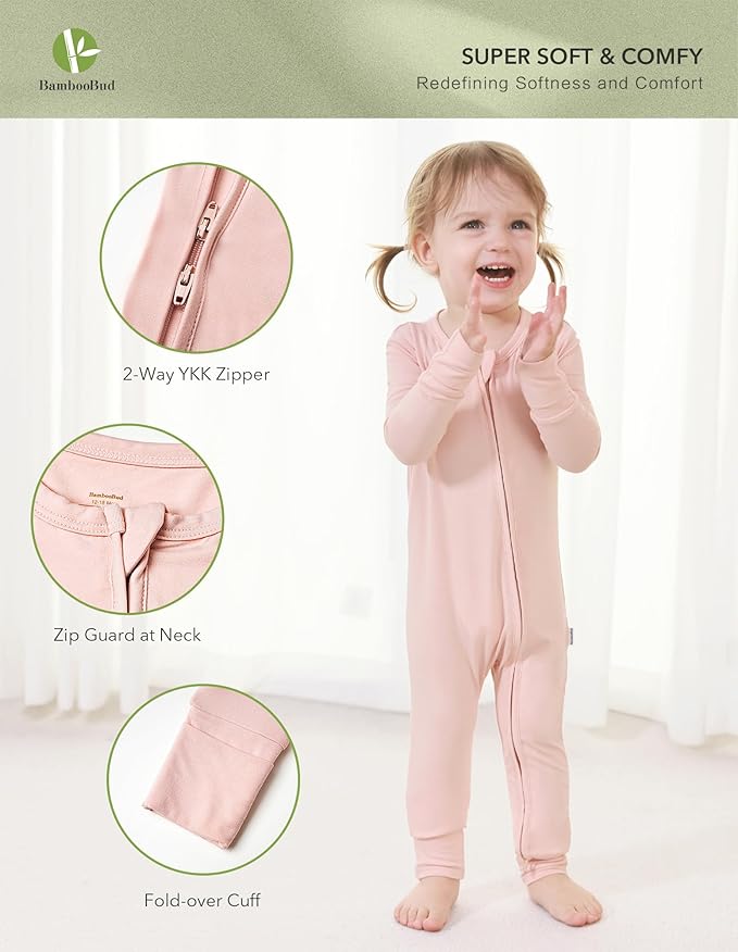 Baby Zippered Rompers Newborn Pajamas Sleepers Long Sleeve Jumpsuits Infant Zipper Romper-Viscose from Bamboo