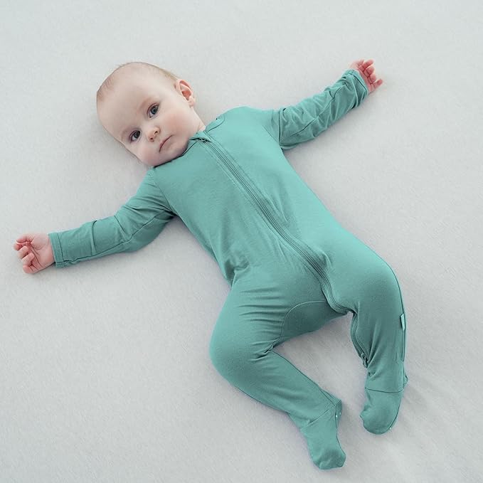 Baby Bamboo Rayon Romper Infant Footies Long Sleeve Double Zipper Outfits 2-Pack One-Piece Jumpsuits