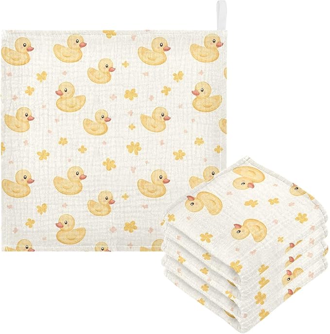 vvfelixl Cute Yellow Rubber Ducks Baby Burp Cloths Baby Muslin Washcloths for Boys Girls Cotton Babys Face Towel for Newborn Infants Soft and Absorbent 11.8 X 11.8 in, 5 Pack