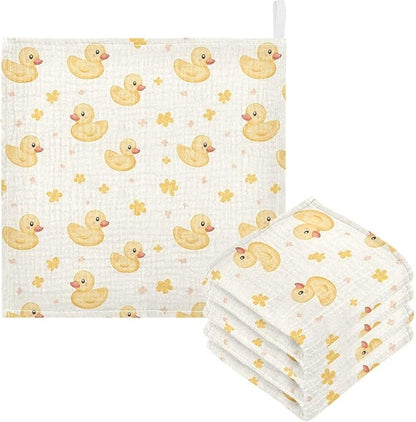 vvfelixl Cute Yellow Rubber Ducks Baby Burp Cloths Baby Muslin Washcloths for Boys Girls Cotton Babys Face Towel for Newborn Infants Soft and Absorbent 11.8 X 11.8 in, 5 Pack