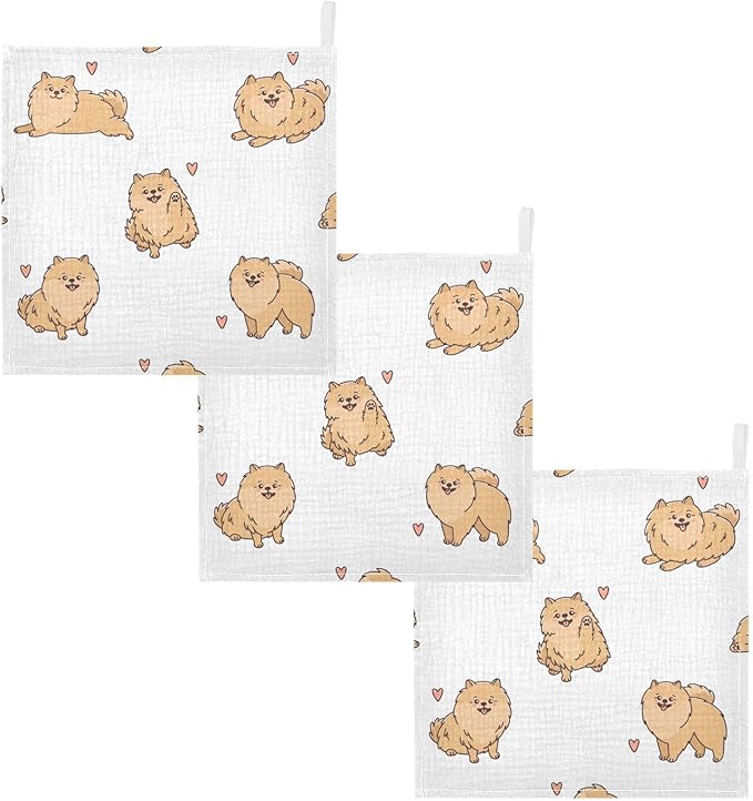 vvfelixl Funny Pomeranian Spitz Dogs Baby Burp Cloths Baby Muslin Washcloths for Boys Girls Cotton Baby Face Towel for Newborn Infants Soft and Absorbent 11.8 X 11.8 in, 5 Pack