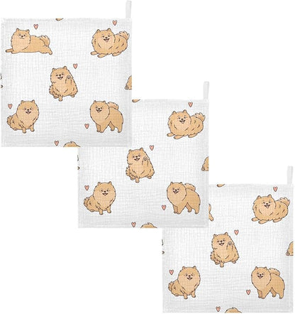 vvfelixl Funny Pomeranian Spitz Dogs Baby Burp Cloths Baby Muslin Washcloths for Boys Girls Cotton Baby Face Towel for Newborn Infants Soft and Absorbent 11.8 X 11.8 in, 5 Pack