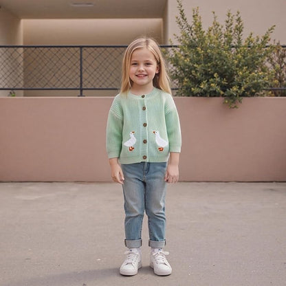 Baby Girl Cardigan Sweater Toddler Goose Embroidered Button Down Knit Sweaters Fall Winter Knitwear Jacket Clothes