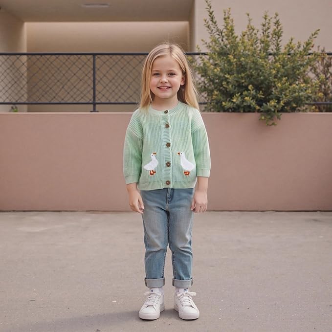 Baby Girl Cardigan Sweater Toddler Goose Embroidered Button Down Knit Sweaters Fall Winter Knitwear Jacket Clothes