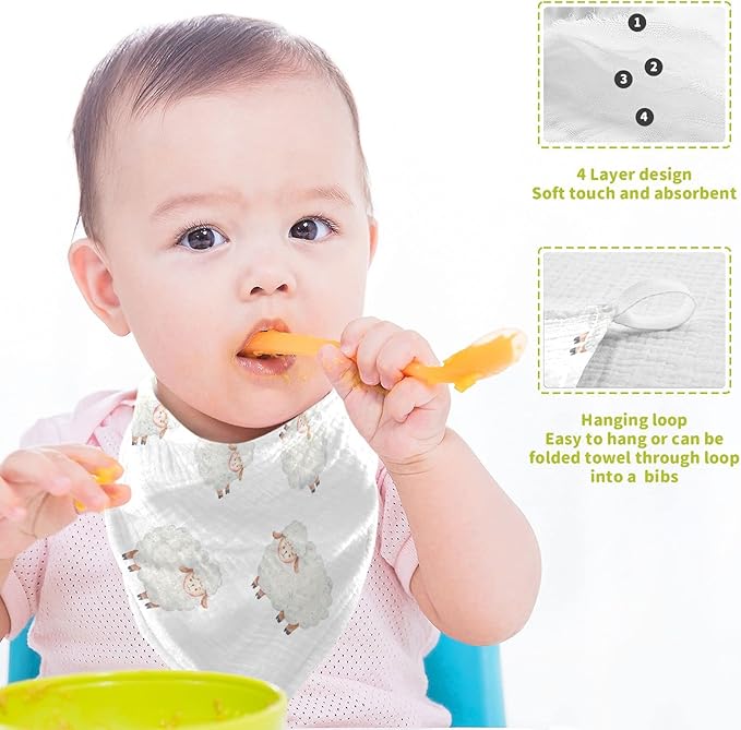 vvfelixl Cotton Cute Curly Lamb Baby Muslin Washcloths Soft Face Towel for Newborns, 11.8 X 11.8 Inch, 3 Pack White