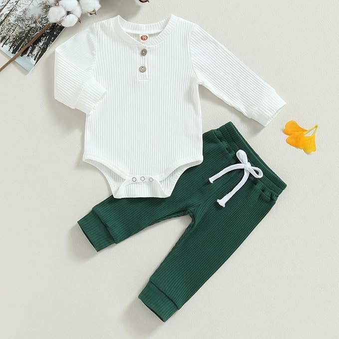 Newborn Baby Boy Girl Clothes Ribbed Knitted Long Sleeve Romper Pants Solid Cotton Infant Fall Winter Outfits 2Pcs