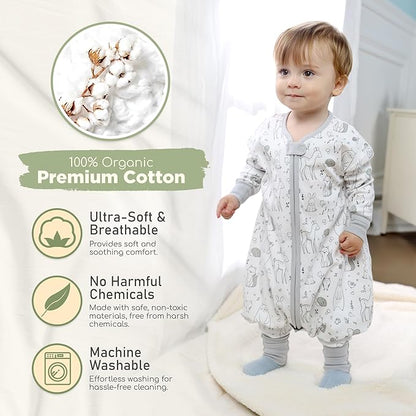 Mama Cheetah Toddler Sleep Sack with Feet, Long Sleeve 0.5 TOG Organic Cotton Baby Sleeping Bag with Legs, Wearable Blanket for Walkers w/ 2-Way Zipper, Toddler Blanket for Girls & Boys 2T