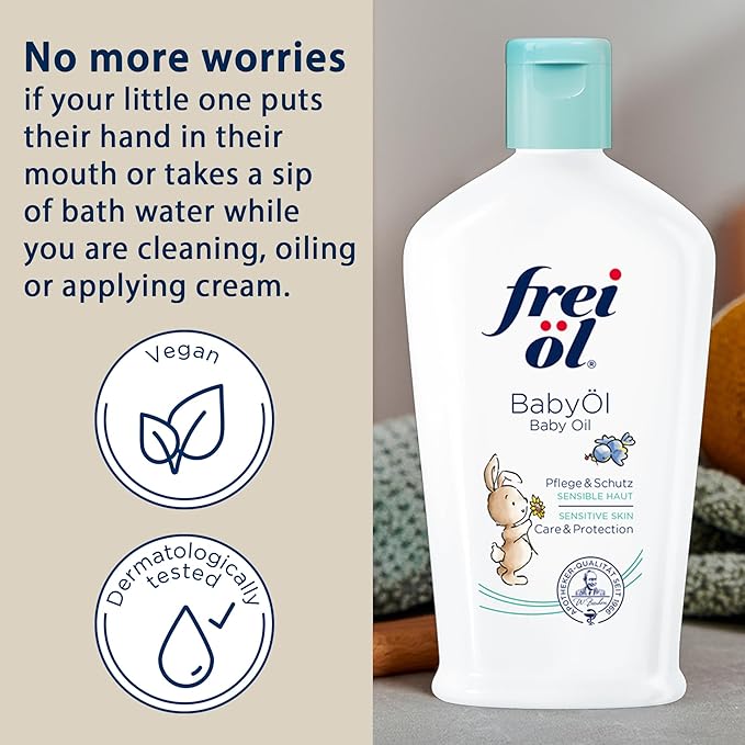 frei öl Baby Oil – 100% natural ingredients – for babies, kids & adults – fragrance-free, vegan, soothes sensitive skin & helps with eczema – protects against diaper rash – 4.7 fl oz