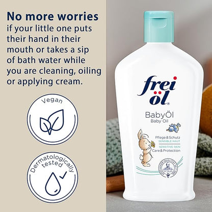 frei öl Baby Oil – 100% natural ingredients – for babies, kids & adults – fragrance-free, vegan, soothes sensitive skin & helps with eczema – protects against diaper rash – 4.7 fl oz