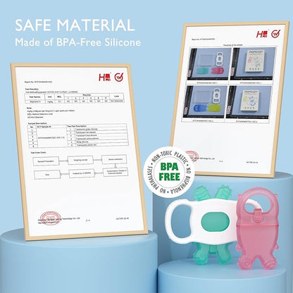 Momcozy Baby Teether Toys, Water Fillable Silicone Cold Teether, Baby Teething Toys Chill Teether, Baby Toys for Teething Relief 0-12 Months, Blue and Yellow 2 Pcs