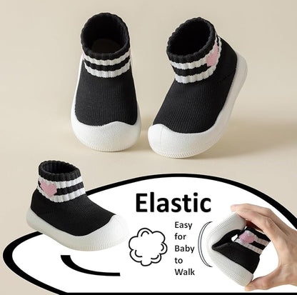 Baby Sock Shoes Toddler Walking Slippers Non-Slip Breathable Stripes Shoes with Soft Rubber Sole for Infant Boys Girls Slip On Sneakers