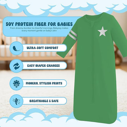 Babysoy Long Sleeve Wearable Blanket Sleep Sack, Infant to Toddler Sleeping Bag, Choose from size 0-24 Months