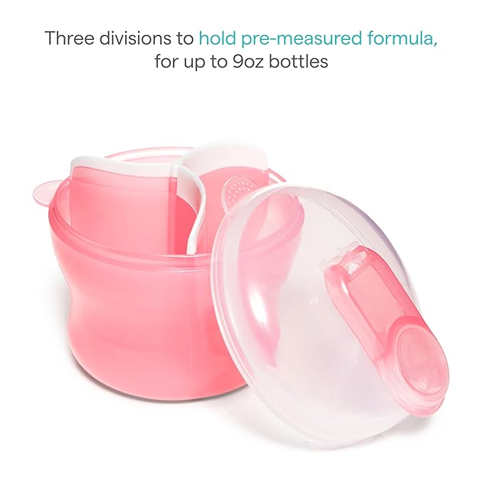 Munchkin Formula Dispenser for Baby Bottle Feeding On The Go, Easy-Pour Spout for Powdered Formula & Cereal, 3 Compartments, 9 Ounce, Pink