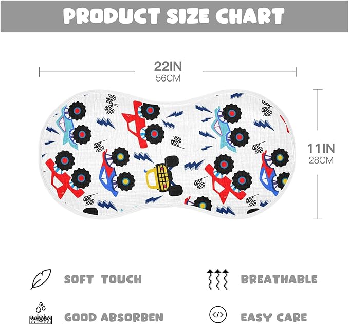 vvfelixl Baby Burp Cloths Monster Truck Cartoon Baby Newborn Cotton Burping Cloths Set Baby Washcloths 4 Pack