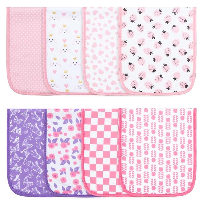 Hakochia Burp Cloths for Baby Boy & Girl Organic Cotton Large Unisex Burp Clothes Extra Absorbent Soft Neutral Burping Rags Spit Up Cloth Sets for Newborns 8 Pack (Multicolor-2)