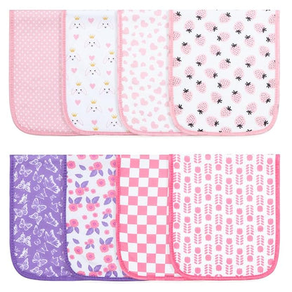 Hakochia Burp Cloths for Baby Boy & Girl Organic Cotton Large Unisex Burp Clothes Extra Absorbent Soft Neutral Burping Rags Spit Up Cloth Sets for Newborns 8 Pack (Multicolor-2)