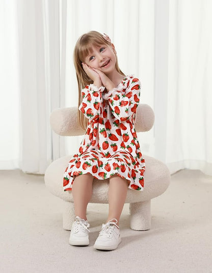 Toddler Girls Long Sleeve Nightgown Cute Little Kids Casual Dresses Viscose from Bamboo Princess Dress 2-5T