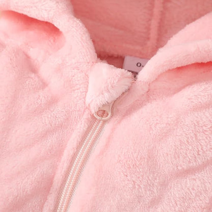 Saeaby Newborn Baby Girl Boy Clothes Fall Winter Infant Long Sleeve Fleece Jumpsuit Romper Hooded Baby Snowsuit Bear Outfit