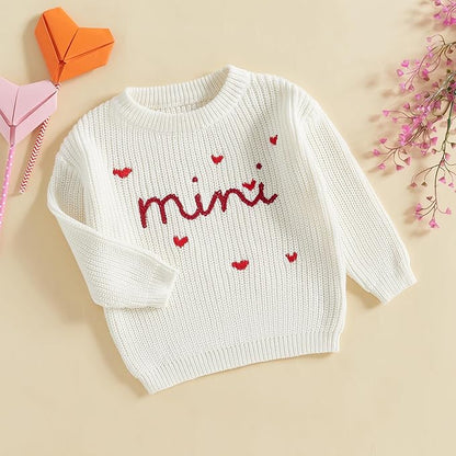 Mommy and Me Sweater Matching Family Outfit Long Sleeve Knit Sweater Pullover Mom and Baby Clothes