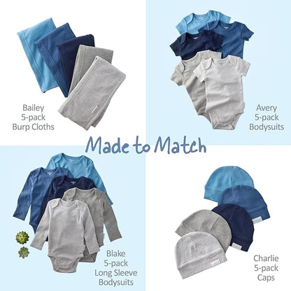 Blake 5-Pack Long Sleeve Bodysuits 100% Organic Cotton Baby Boys & Girls
