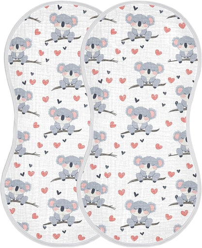 vvfelixl Baby Burp Cloths Cute Koala Bear on Trunk Baby Newborn Cotton Burping Cloths Set Babys Washcloths 4 Pack