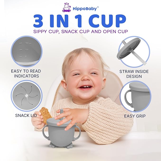Baby Led Weaning Supplies | 10 Piece Silicone Feeding Set | Baby Toddler Bib Cup Divided Plate and Bowl Self Feeding Spoons Dish Set | Baby Utensils | Toddler Feeding Supplies (Cloud)