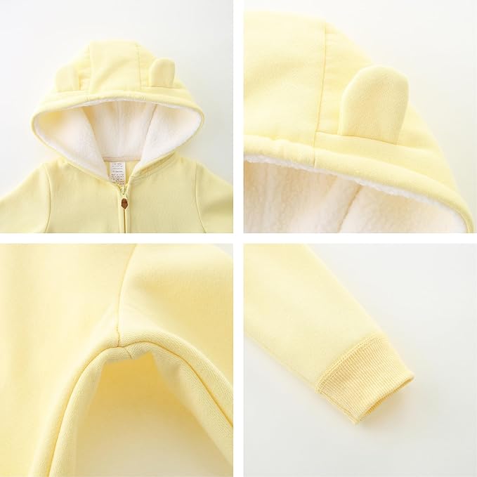 Baby Hoodie Sherpa Lined Zip up Light Fleece Jacket Solid Bear Coat Fall Winter 3-24 M
